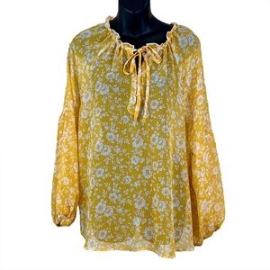 A Love Story yellow floral sheer blouse, size large